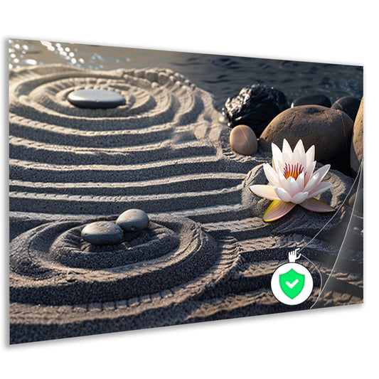 Zen tuin met bloem en stenen poster