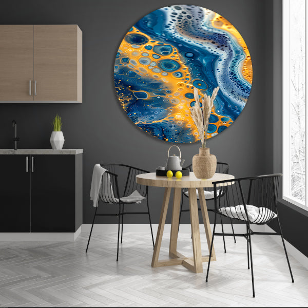 Kleurrijk abstract schilderij met patronen aluminium muurcirkel