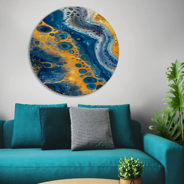 Kleurrijk abstract schilderij met patronen aluminium muurcirkel