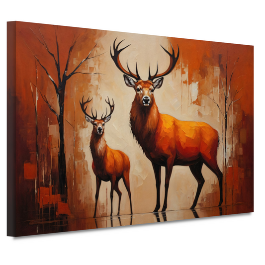Elegante herten in oranje herfstglorie canvas
