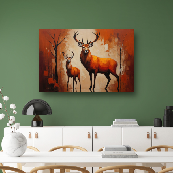 Elegante herten in oranje herfstglorie poster