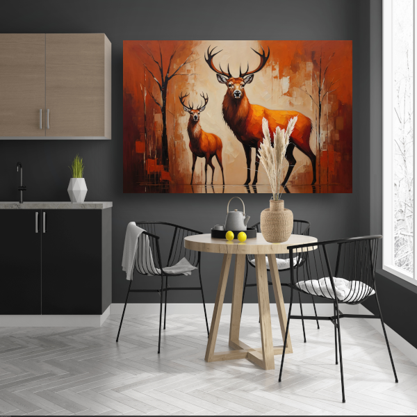 Elegante herten in oranje herfstglorie poster