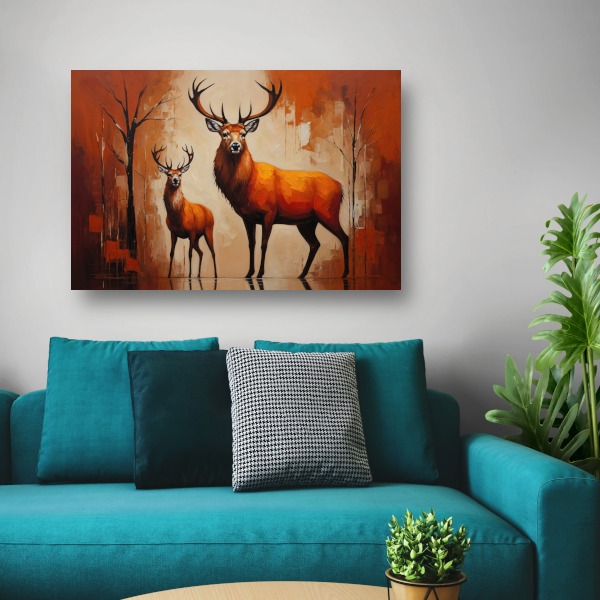 Elegante herten in oranje herfstglorie poster