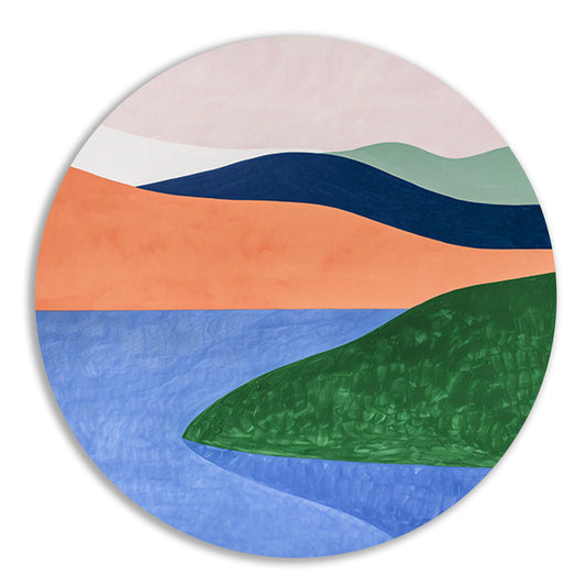 Minimalistisch landschap met serene kleuren aluminium muurcirkel