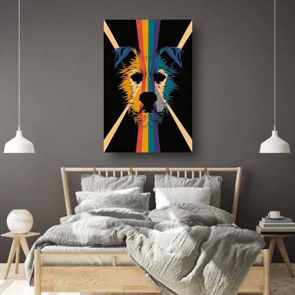 Kleurrijke en abstracte hond in kunstwerk canvas