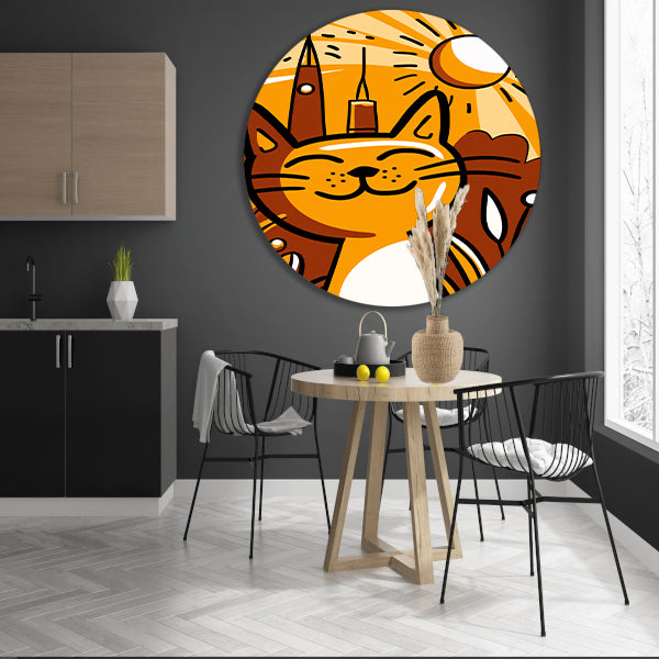 Vrolijk minimalistisch schilderij van een kat aluminium muurcirkel