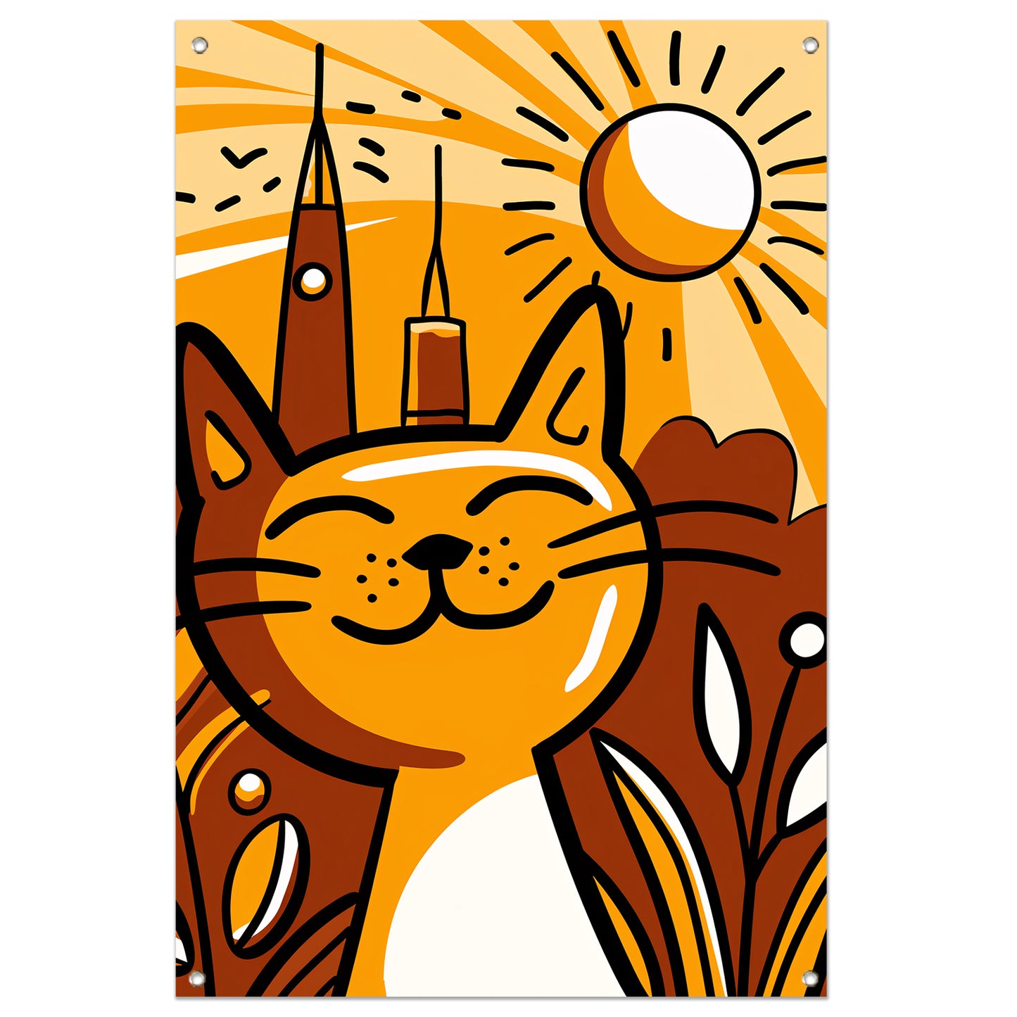Vrolijk minimalistisch schilderij van een kat tuinposter