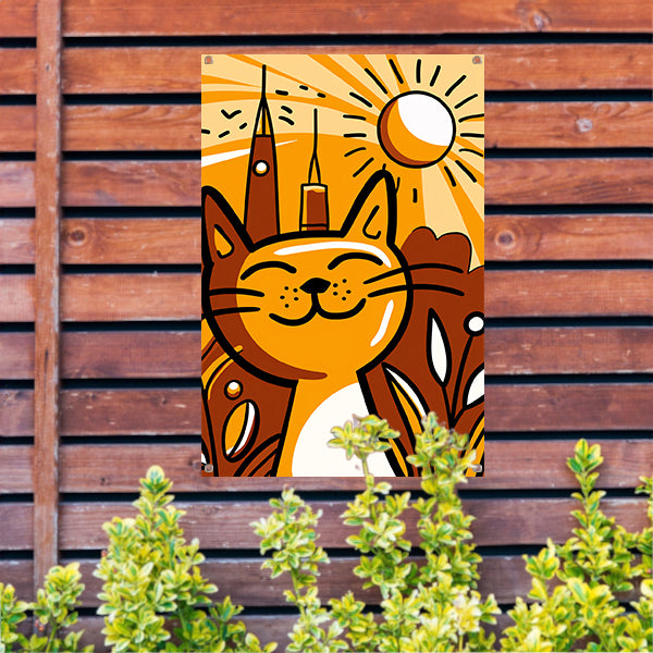 Vrolijk minimalistisch schilderij van een kat tuinposter
