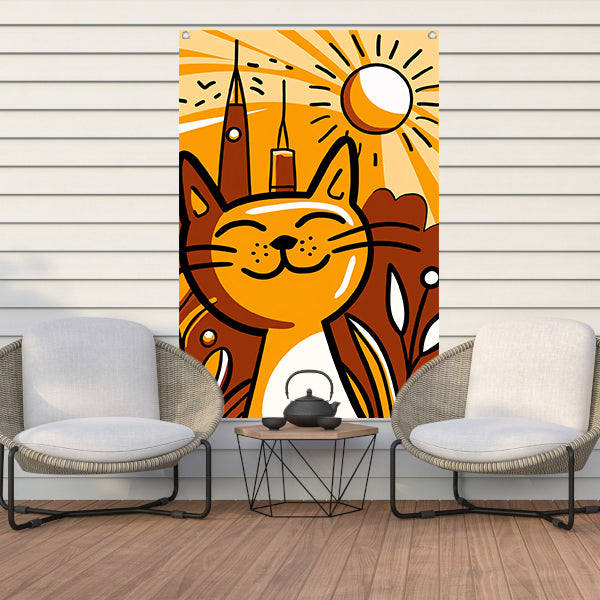 Vrolijk minimalistisch schilderij van een kat tuinposter