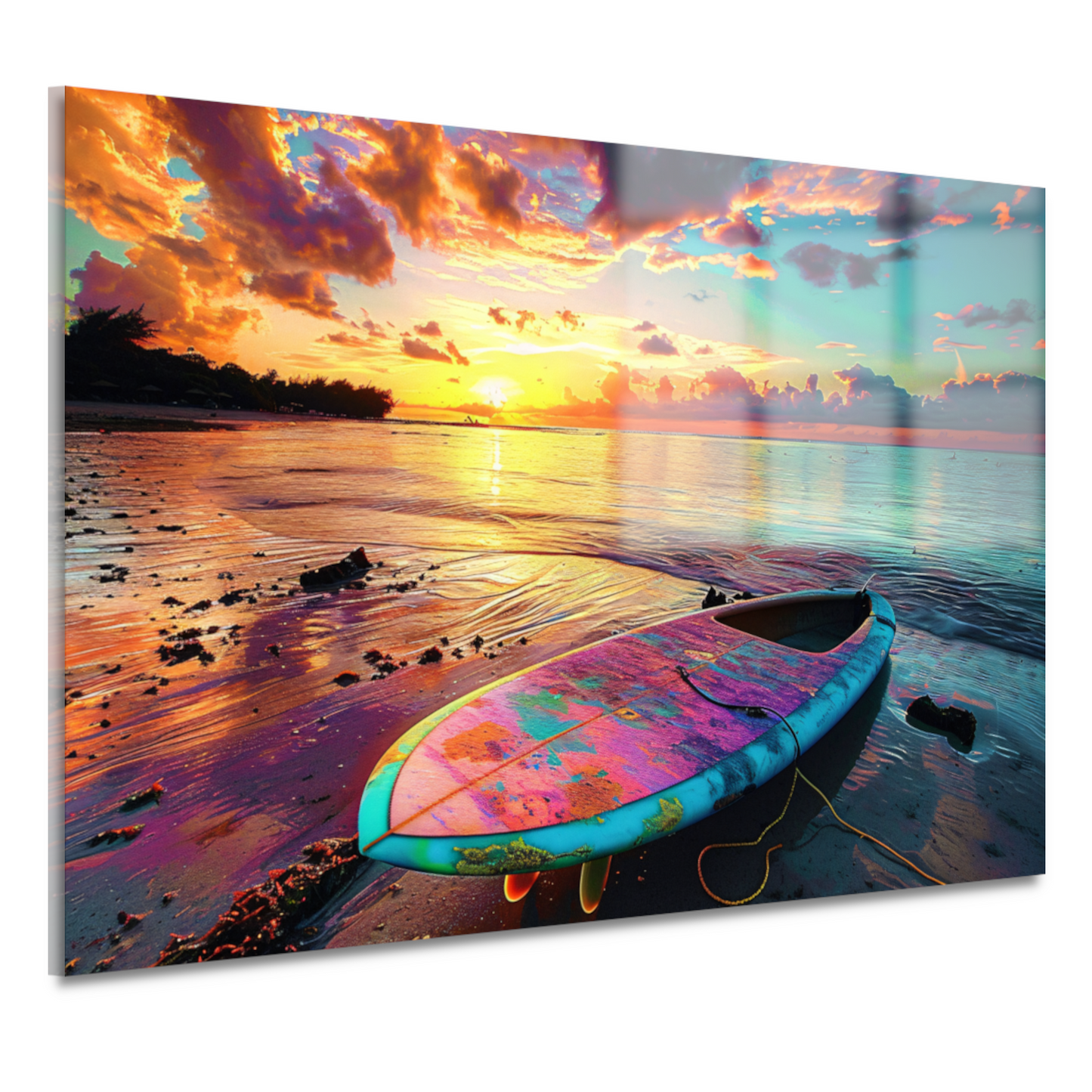 Zonsondergang met Surfplank acrylglas