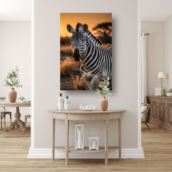 Zebra bij een prachtige zonsondergang canvas