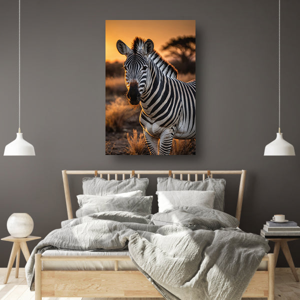 Zebra bij een prachtige zonsondergang canvas