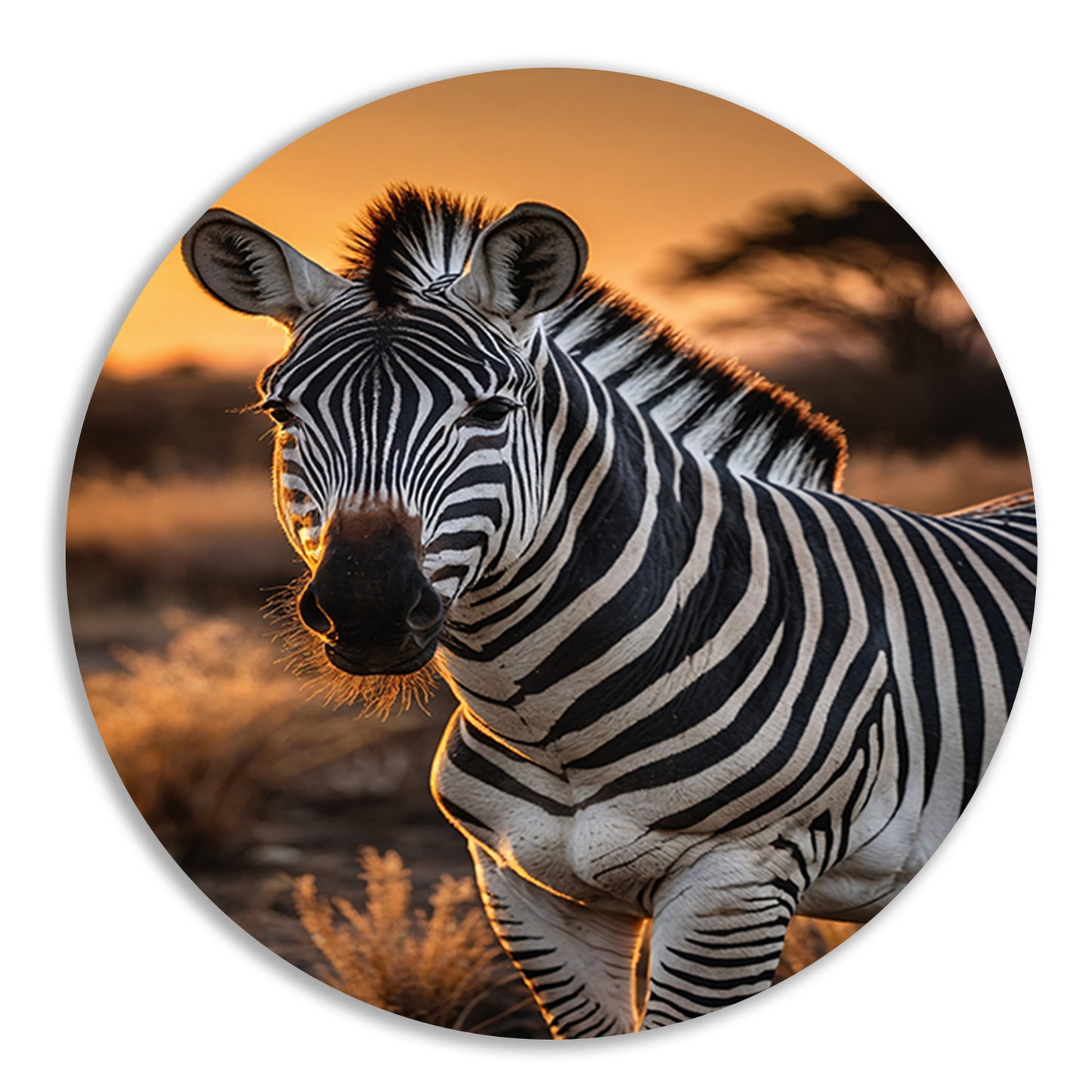 Zebra bij een prachtige zonsondergang forex muurcirkel