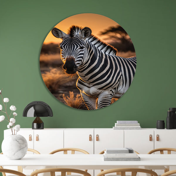Zebra bij een prachtige zonsondergang forex muurcirkel