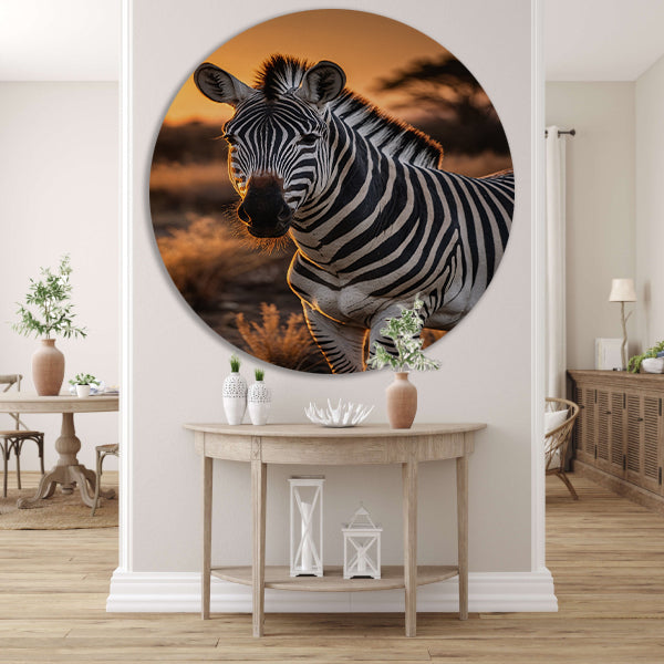 Zebra bij een prachtige zonsondergang forex muurcirkel