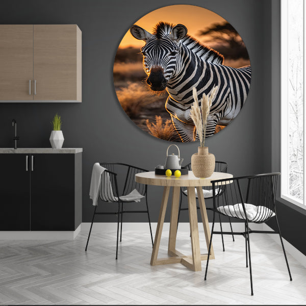 Zebra bij een prachtige zonsondergang forex muurcirkel