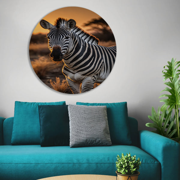 Zebra bij een prachtige zonsondergang forex muurcirkel