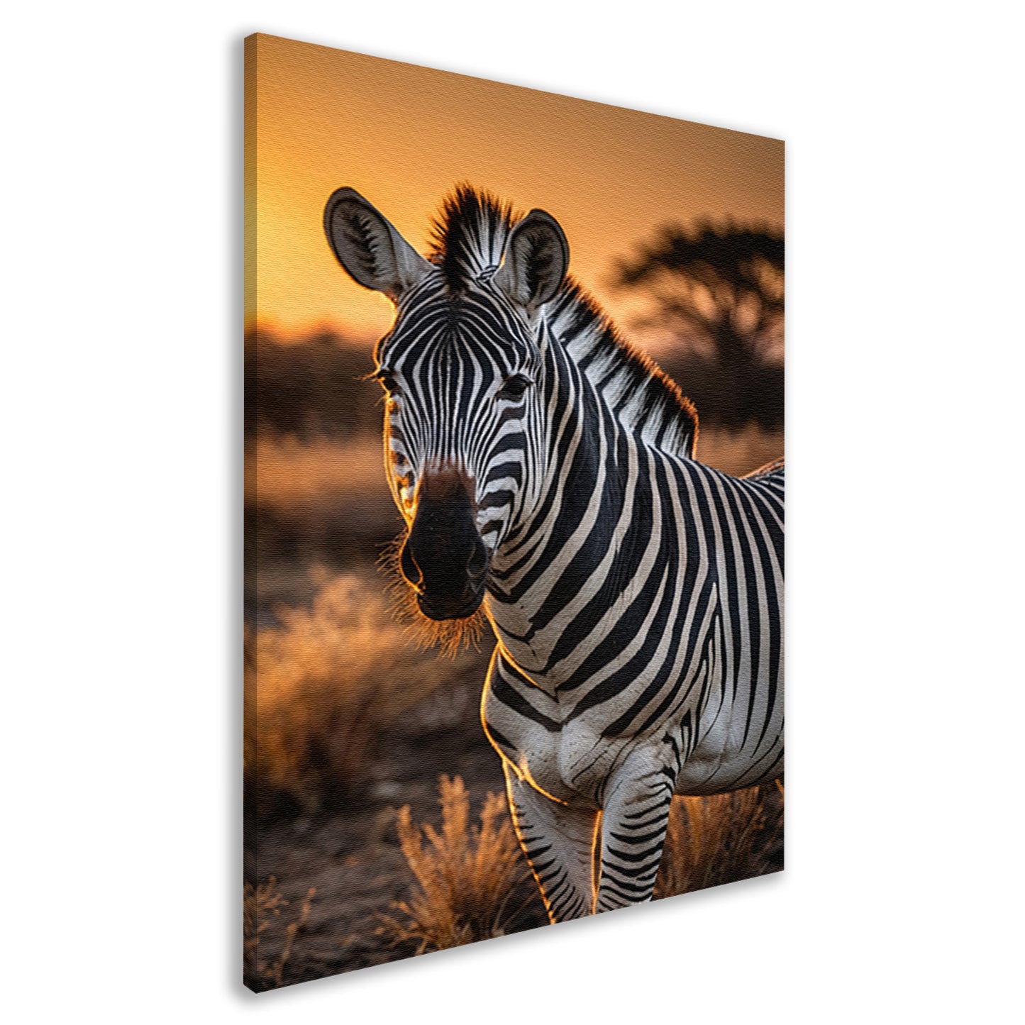Zebra bij een prachtige zonsondergang canvas