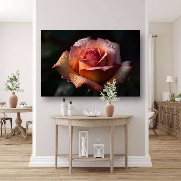 Rozen in ochtenddauw close-up canvas met baklijst
