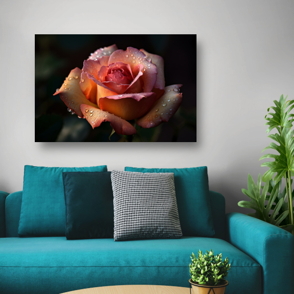 Rozen in ochtenddauw close-up canvas met baklijst