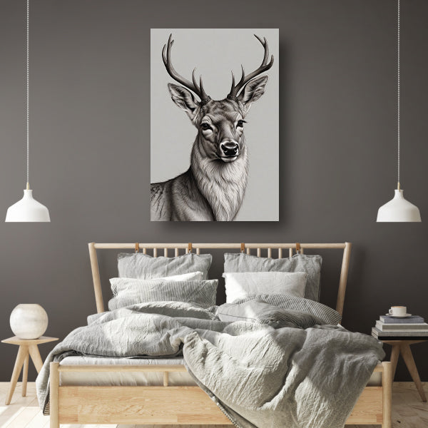 Zwart-Wit Hert met Imposant Gewei canvas