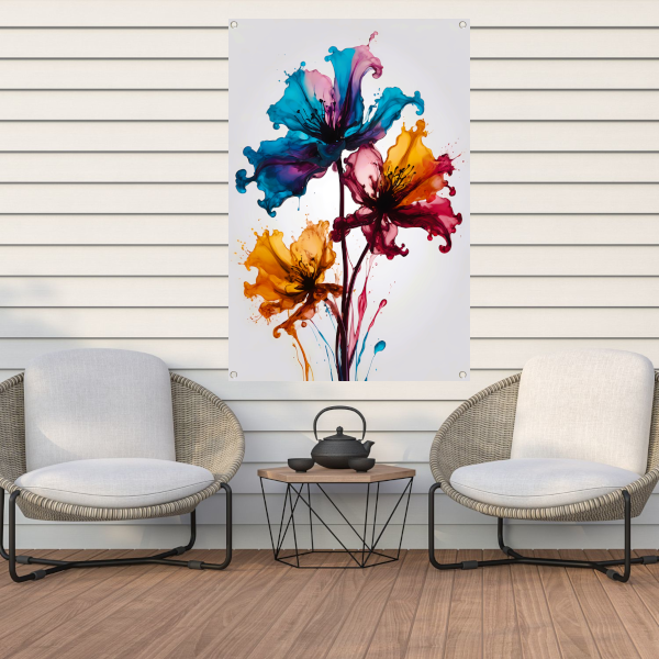 Kleurrijke Abstracte Vloeibare Bloemenexplosie tuinposter