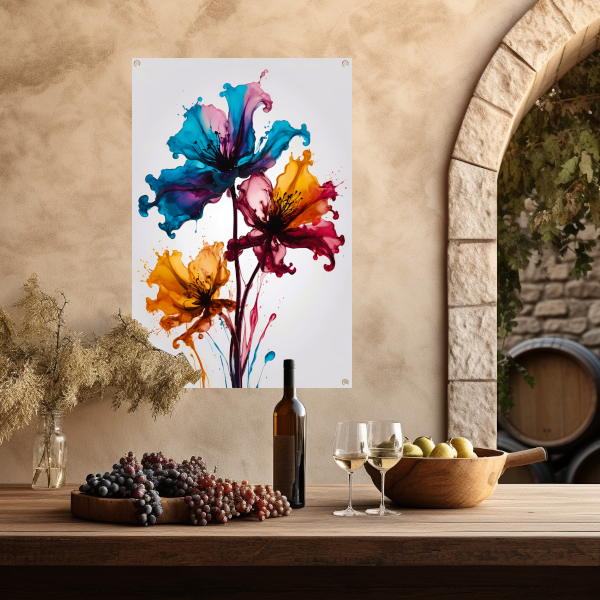 Kleurrijke Abstracte Vloeibare Bloemenexplosie tuinposter