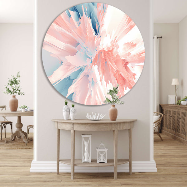 Abstract schilderij met zachte kleuren en dynamiek aluminium muurcirkel