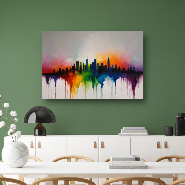 Skyline gesmolten in zonsondergangkleuren poster