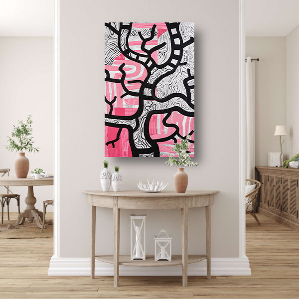 Abstracte boom met roze en zwart acrylglas