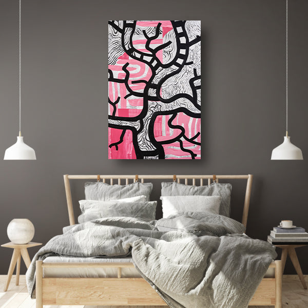 Abstracte boom met roze en zwart acrylglas