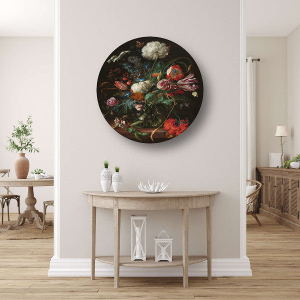 Vaas met bloemen - Jan Davidsz. de Heem aluminium muurcirkel