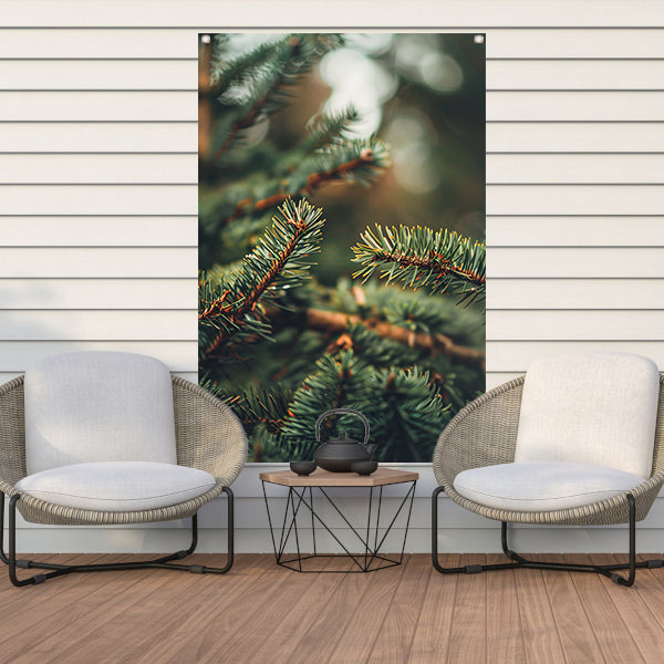 Close-up van Groene Dennennaalden met Bokeh tuinposter