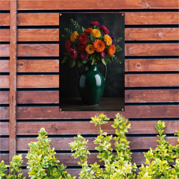 Levendig Bloemenboeket in Elegante Groene Vaas tuinposter