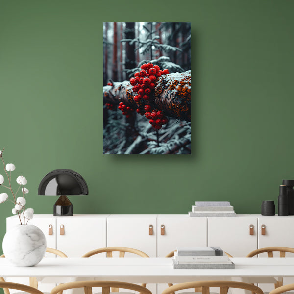Rode bessen in de winterse sneeuw poster