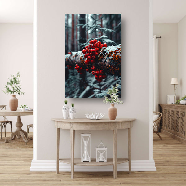 Rode bessen in de winterse sneeuw poster