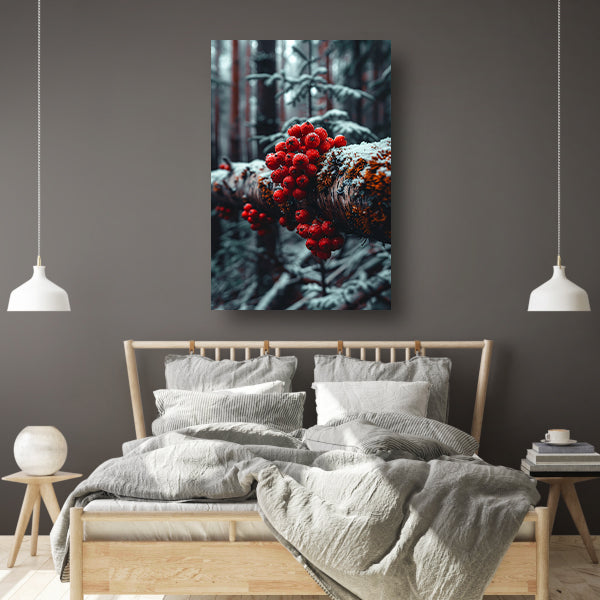 Rode bessen in de winterse sneeuw poster