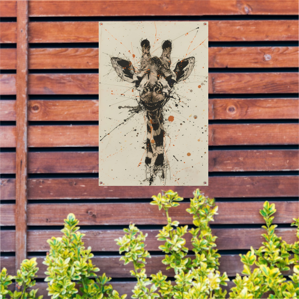Dynamisch abstracte giraffe kunstwerk met spatten tuinposter