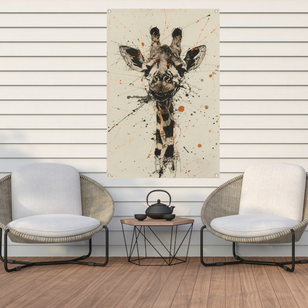 Dynamisch abstracte giraffe kunstwerk met spatten tuinposter