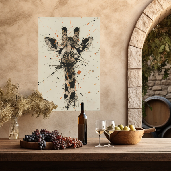 Dynamisch abstracte giraffe kunstwerk met spatten tuinposter