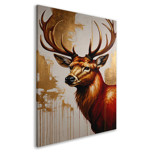 Majestueus hert met gouden gewei op canvas canvas