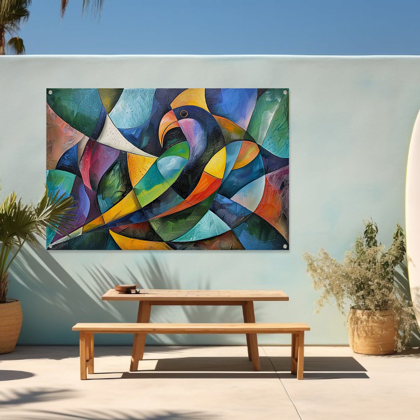 Abstract kunstwerk van kleurrijke papegaai tuinposter