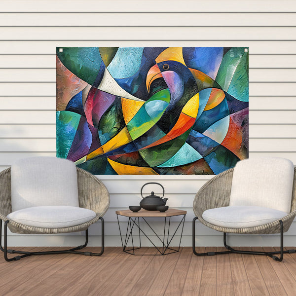 Abstract kunstwerk van kleurrijke papegaai tuinposter