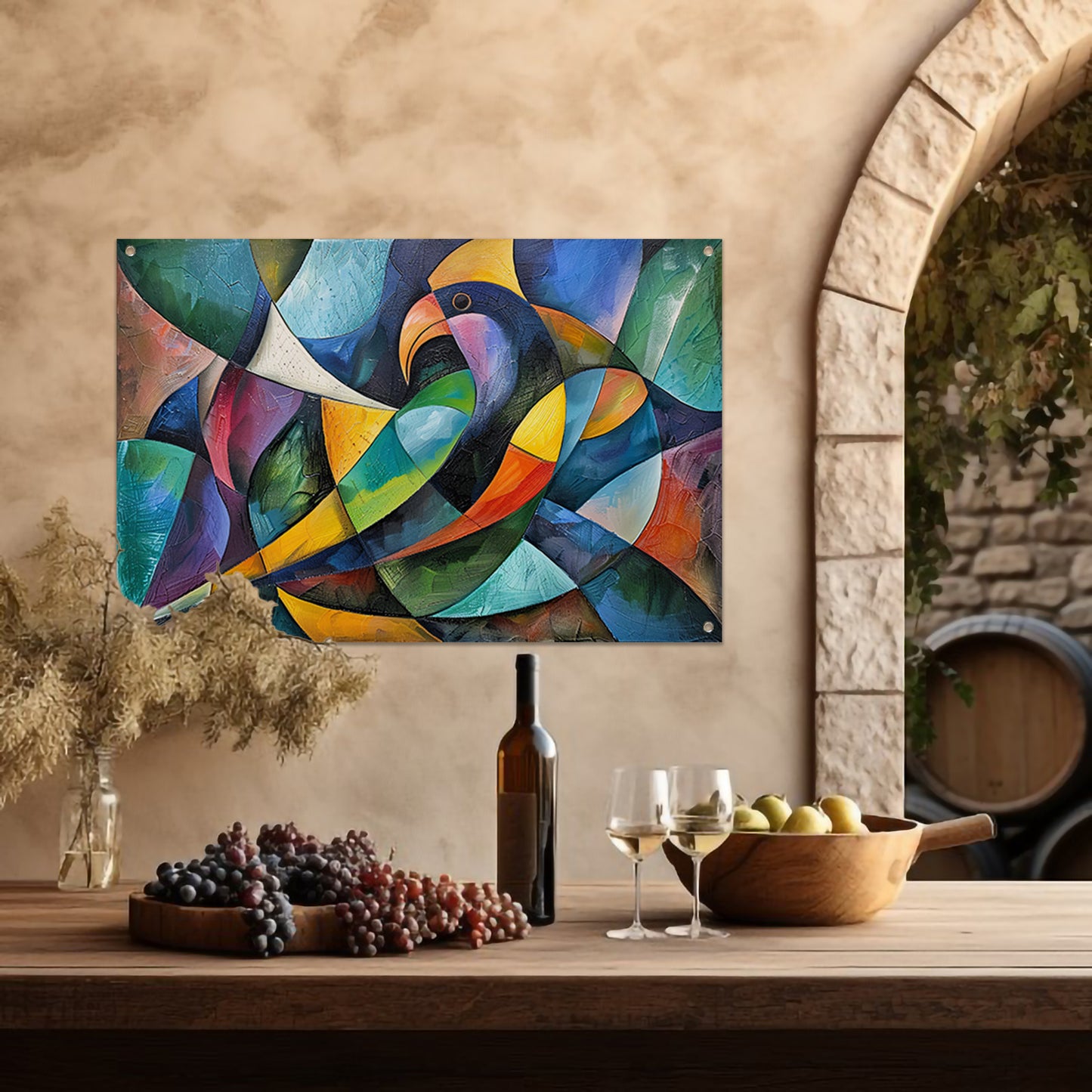 Abstract kunstwerk van kleurrijke papegaai tuinposter