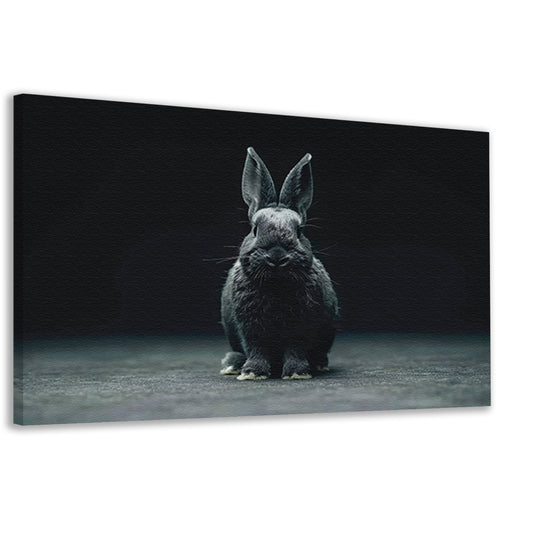 Zwart-wit konijn portret op donkere achtergrond canvas