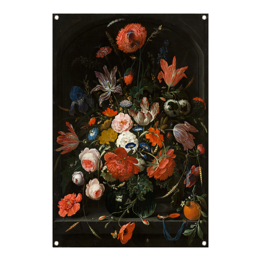 Bloemen in een glazen vaas - Abraham Mignon tuinposter