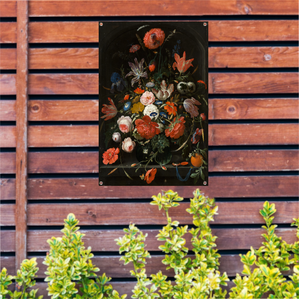 Bloemen in een glazen vaas - Abraham Mignon tuinposter