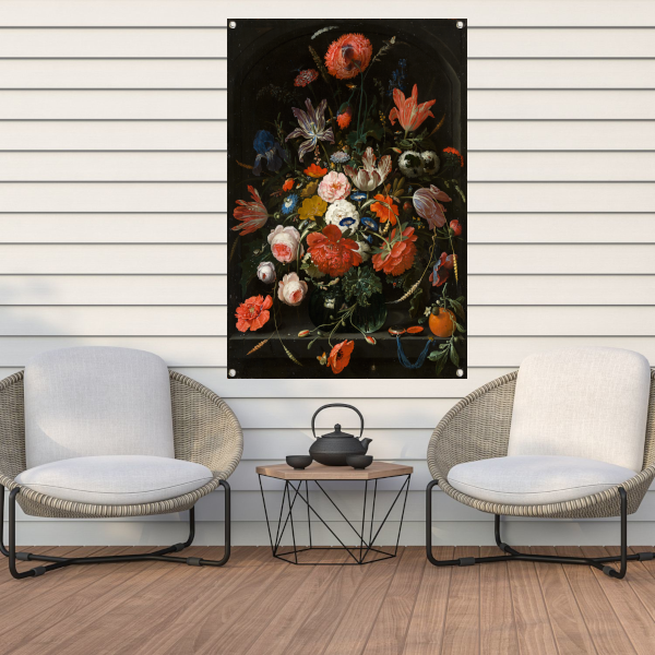 Bloemen in een glazen vaas - Abraham Mignon tuinposter