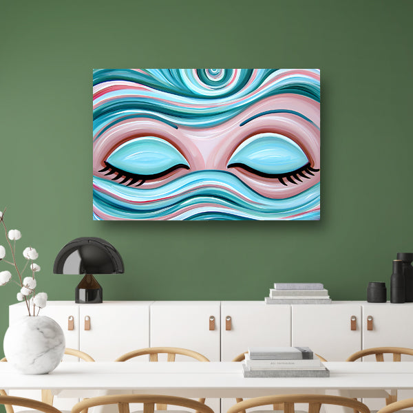 Abstracte kunst van gesloten ogen met golven canvas