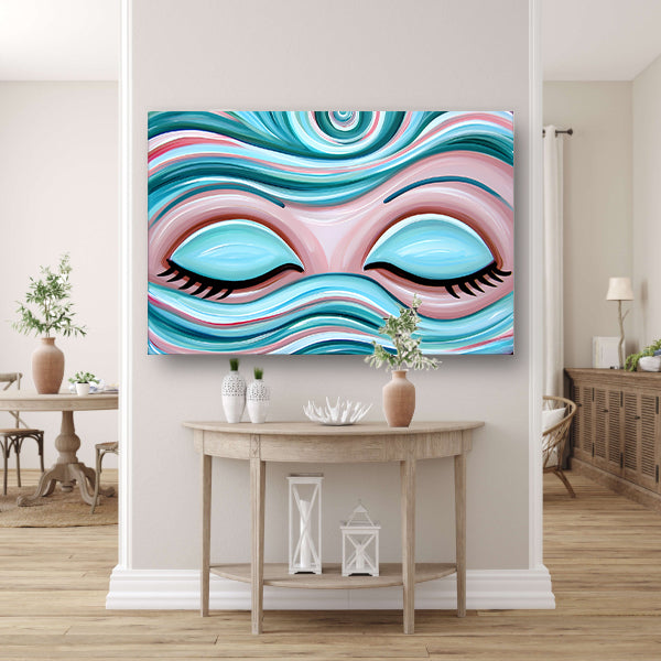 Abstracte kunst van gesloten ogen met golven canvas